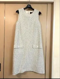 美品 ポールカ PAULE KA ツイードワンピース　ノースリーブ ブルーのサムネイル