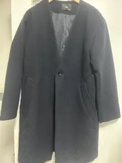 ハレ　ノーカラーコート　ネイビー