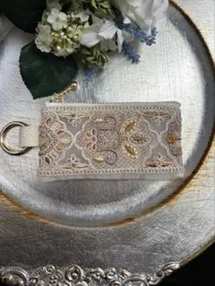【大人気刺繍リボン】嵐　インド刺繍リボン　イエロー　コインケース