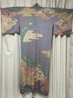 辻ヶ花風　正絹　訪問着　1度着用のみ美品　藤色　着画あり