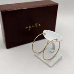 【美品】agete アガット ピアス フープ ツイスト K10YG 3cm