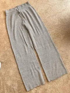 UNlQLOウォッシャブルニットリブパンツＬサイズ ライトグレー