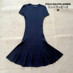 POLO RALPH LAUREN 半袖ニットワンピース　ロング丈 M ネイビー