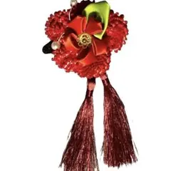 古典風　モダン　花　ヘアピン　髪飾り　レトロ　ちりめん風　赤　和風　フラワー