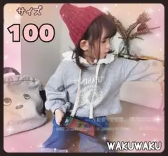 新品　キッズ　可愛い　トレーナー　100 フード付き　グレー　女の子　裏起毛