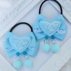 (151) ゆめかわ ぽんぽん付ヘアゴム♡ ハンドメイド リボン ハート レース