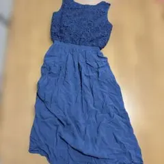 ダークブルー レーストップ ノースリーブワンピース