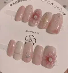 【ハンドメイド】ネイルチップ　水滴フラワー　ニュアンス　ピンク　花