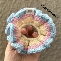 ピンクブルー·͜·シュシュ‪ ハンドメイド‪ 編み物‪ かぎ針編み 毛糸 217