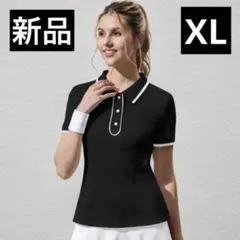【新品/XLサイズ】レディース 可愛い ゴルフウェア 半袖 ポロシャツ ブラック