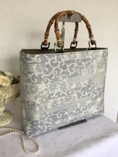 花ぷらら・着物でも洋服でも使える・大島紬・がま口バック 