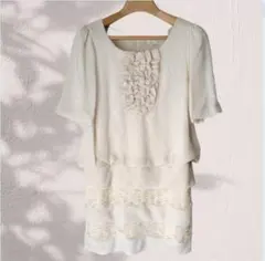 アロー　a.r.w　ARROW　ワンピース　半袖　レースアップ M アイボリー