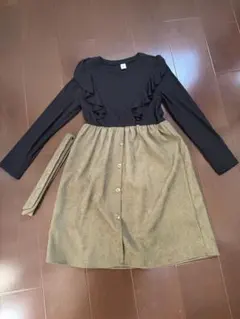 Girls★長袖ワンピース★黒・カーキ134-140cm