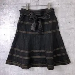 TO BE CHIC 古着 ウエストサテンリボンベルト付 フレアデニムスカート