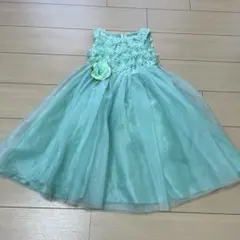 ピアノ発表会　120 ミントグリーン 花飾り付きドレス