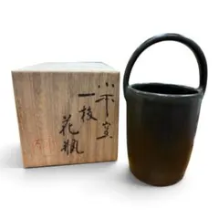 海】一乗軒 大島 如雲 作 鋳銅 瓢蝸牛 彫刻 花瓶 唐木台付 共箱 本物