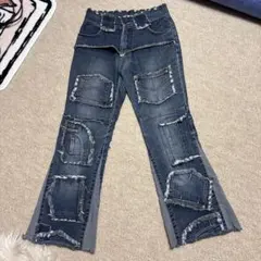 ダメージ加工フレアデニムパンツ　レディース