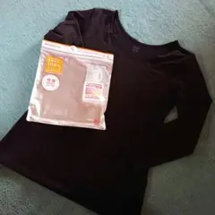 ・ユニクロ 極暖 ヒートテックコットンUネックT八分袖 L ブラック