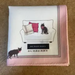 【BURBERRY】バーバリー/猫とソファ柄のハンカチ／ピンク/未使用のサムネイル