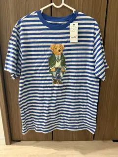 クマプリント青白ストライプT