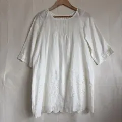 刺繍入りホワイトチュニック M 裏地キャミ付