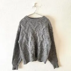 ☆【メデューム】ニット ケーブル編み クルーネック 長袖 カジュアル 36