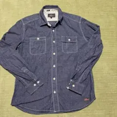 Dickies ダークブルー ドット柄 長袖シャツ デニム風 美品 M