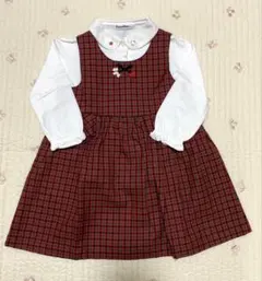 ファミリア　チェック　ジャンパースカート　ワンピース　長袖ブラウス　シャツ100