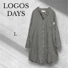 しまむら　ロゴスデイズ　丈ロングシャツ【L】ギンガムチェック　コットン100％