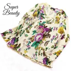 スーパービューティー　スパンコール花柄リブニット　コットン　42　XL　フラワーのサムネイル