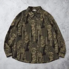 90s 総柄シャツ ペイズリー アート柄 長袖 レトロ グランジ