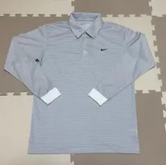 【未使用級】ナイキゴルフ メンズ 長袖 ポロシャツ M 白×紺 ロゴ刺繍
