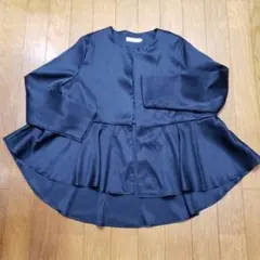 ノーカラーペプラムジャケット/Lサイズ/裏地付き/未使用/フォーマル/