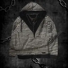 専用白黒ボーダーグランジジップパーカー　y2k 平成　パンク