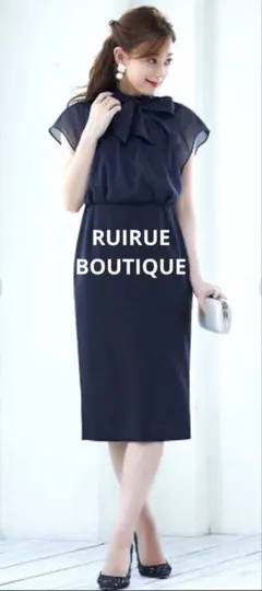 ルイルエブティック トランスペアレント ネックリボンワンピース　ネイビー