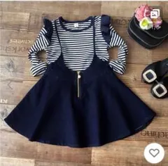 U: ネイビー スカート　上下セット 長袖 フリル ボーダー ワンピース