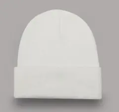 ニット帽　白色　リブ編み　カジュアル　シンプル　フリーサイズ