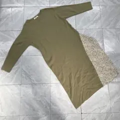 OZOC ニットワンピース 長袖 ロング丈 切替デザイン ドット柄 カーキ 38