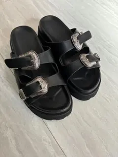 美品 STACCATO ダブルベルトサンダル ブラック 本革 - メルカリ