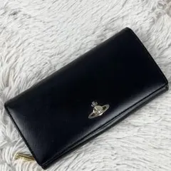 極美品 ヴィヴィアンウエストウッド レザー 長財布 ステッチ オーブ ブラック