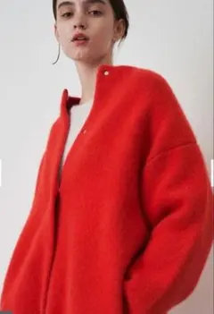 美品 ELENDEEK ラクーンミックスダブルカーディガン 赤 サイズ2