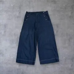 デニム風 ワイドパンツ レディース サイドボタン おしゃれ ゆったり