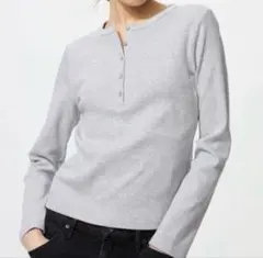 UNIQLO ユニクロ　リブヘンリーネックT 長袖　オフホワイト M