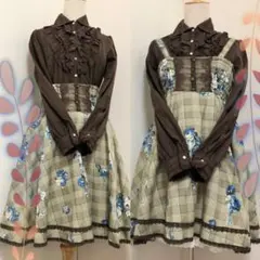 【2点セット】2way花柄ワンピース(ハイスエストスカート)、ブラウス★axes