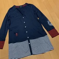 カステルバジャック レディース カーディガン ロゴ刺繍　ストライプ 美品のサムネイル