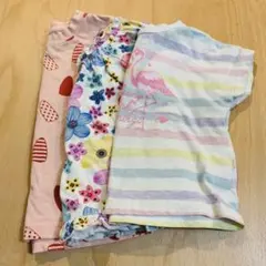 90 3枚セット 子供半袖ノースリーブTシャツ 保育園 女の子