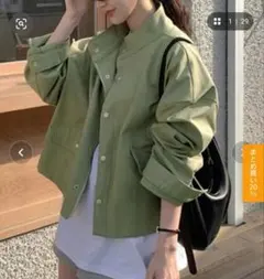 スタンドカラー韓国風ジャケット Mサイズ カーキ