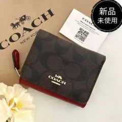 新品　正規品☆COACH コーチ　折り財布　レッド　シグネチャー 三つ折り財布