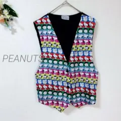 02 ピーナッツ メンズ ベスト スヌーピー 総柄 ヴィンテージベスト ジレ