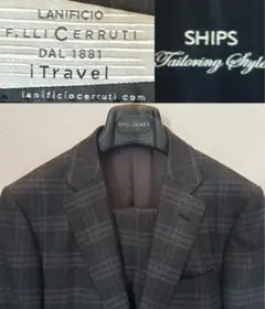 秋冬 SHIPS CERRULI チャコールグレー チェック スーツ 44